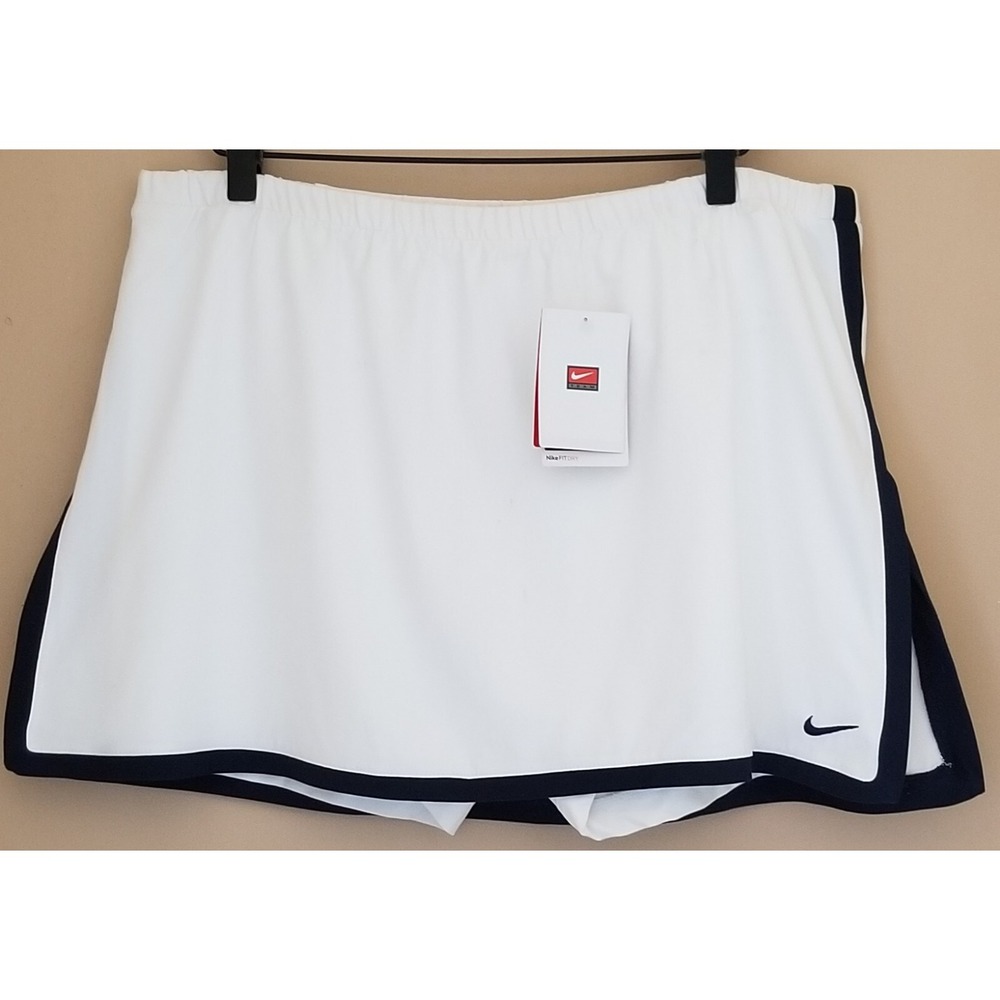 NIKE Skort Women XL White/Navy Dri-Fit W/Built-In Shorts Tennis Athletic Y2K NEW